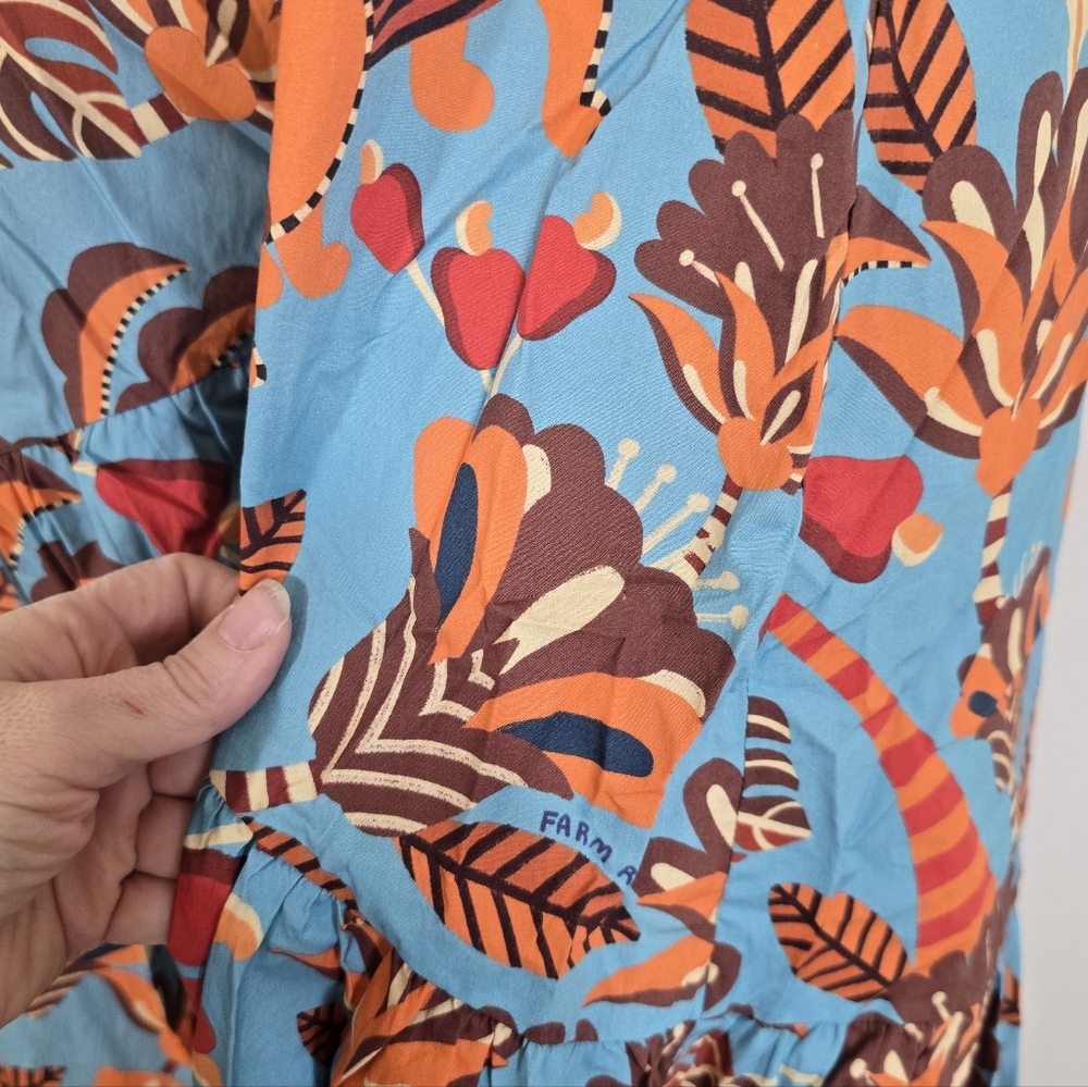 NWT Anthropologie Farm Rio Square Neck Midi Dress Blue Orange XL - Picture 7 of 12
